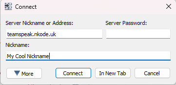 teamspeak connection dialogue